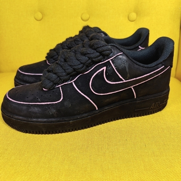 NIKE CUSTOM AF1 Air Force 1 Low Black Lilac Outline Sneakers Men's Shoes Size 9. - Picture 1 of 11